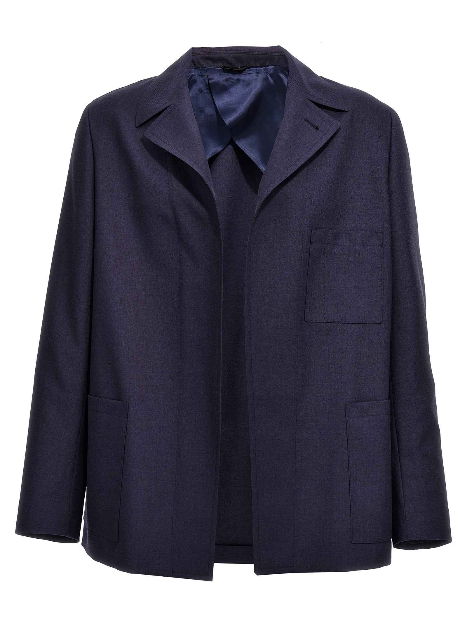 Blue Virgin Wool Full-Length Jacket