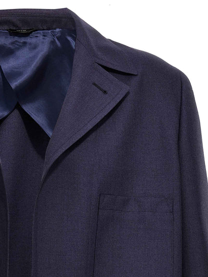 Blue Virgin Wool Full-Length Jacket