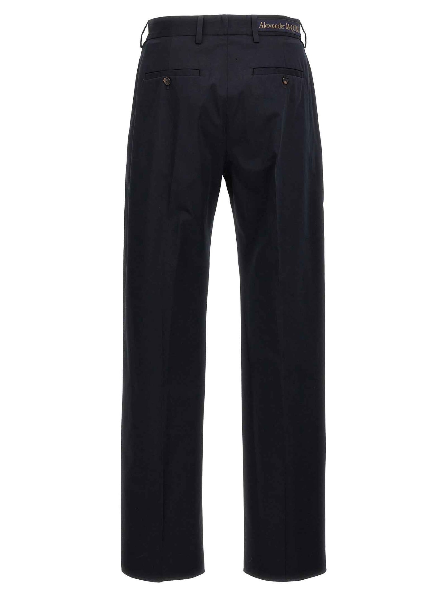 Blue Cotton Casual Pants