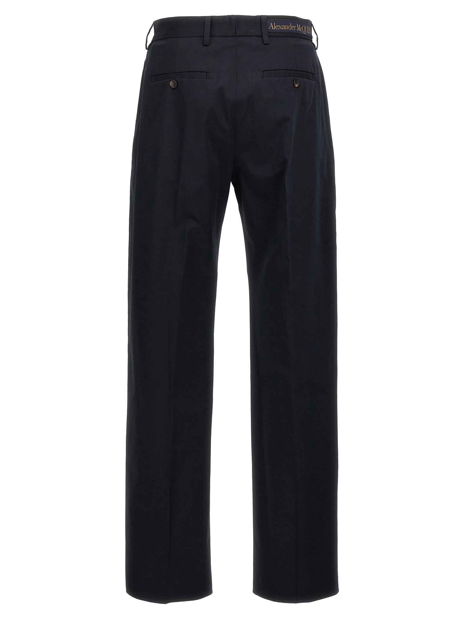 Blue Cotton Casual Pants