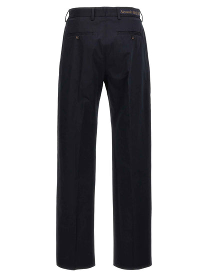 Blue Cotton Casual Pants