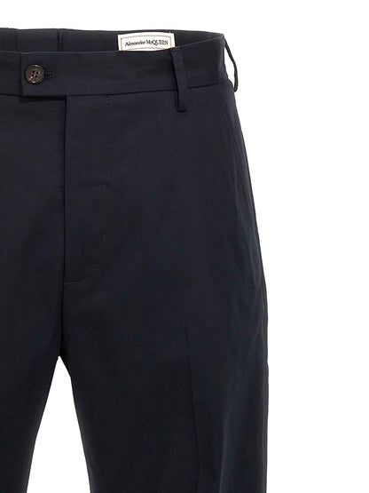 Blue Cotton Casual Pants