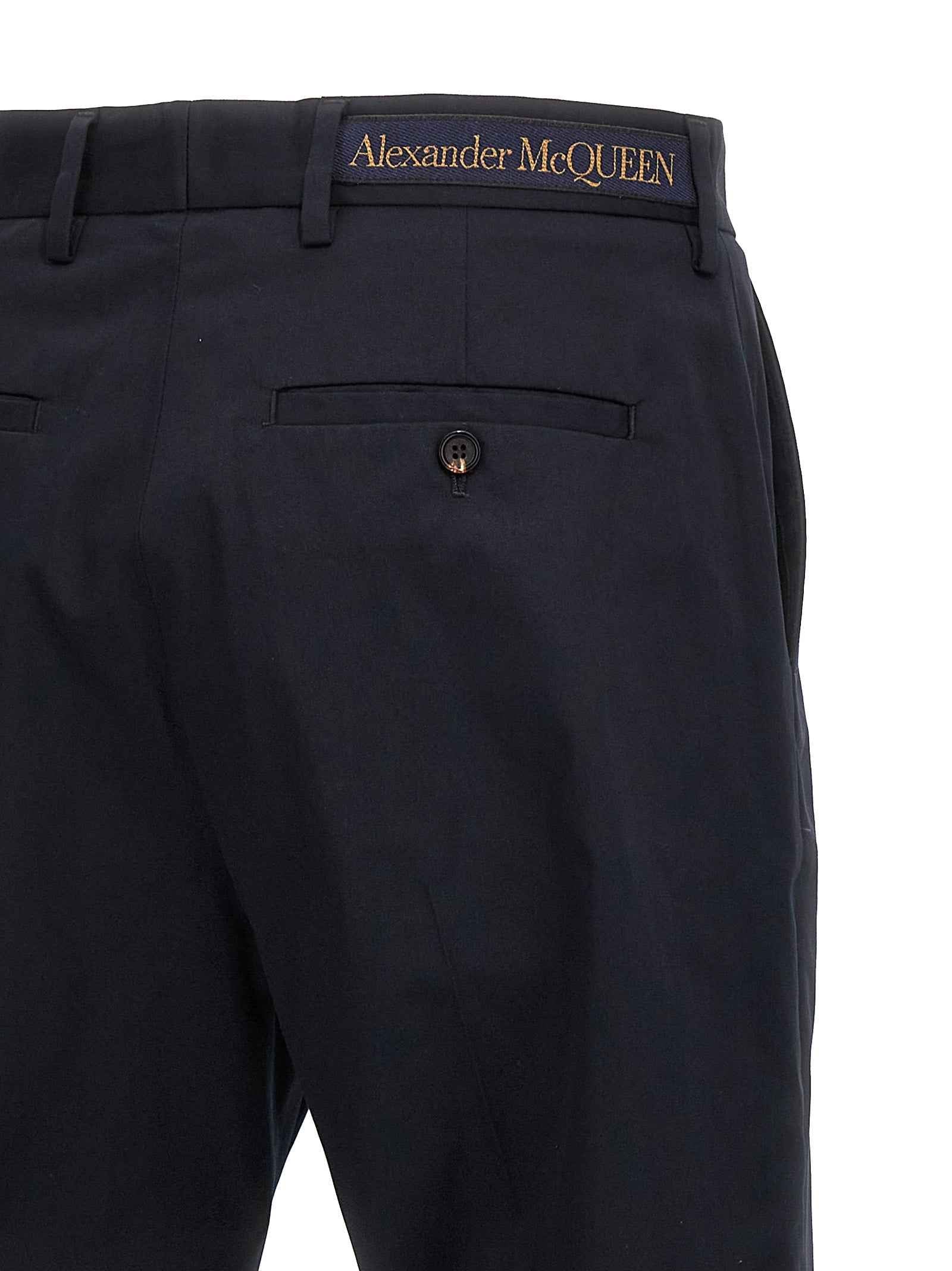 Blue Cotton Casual Pants