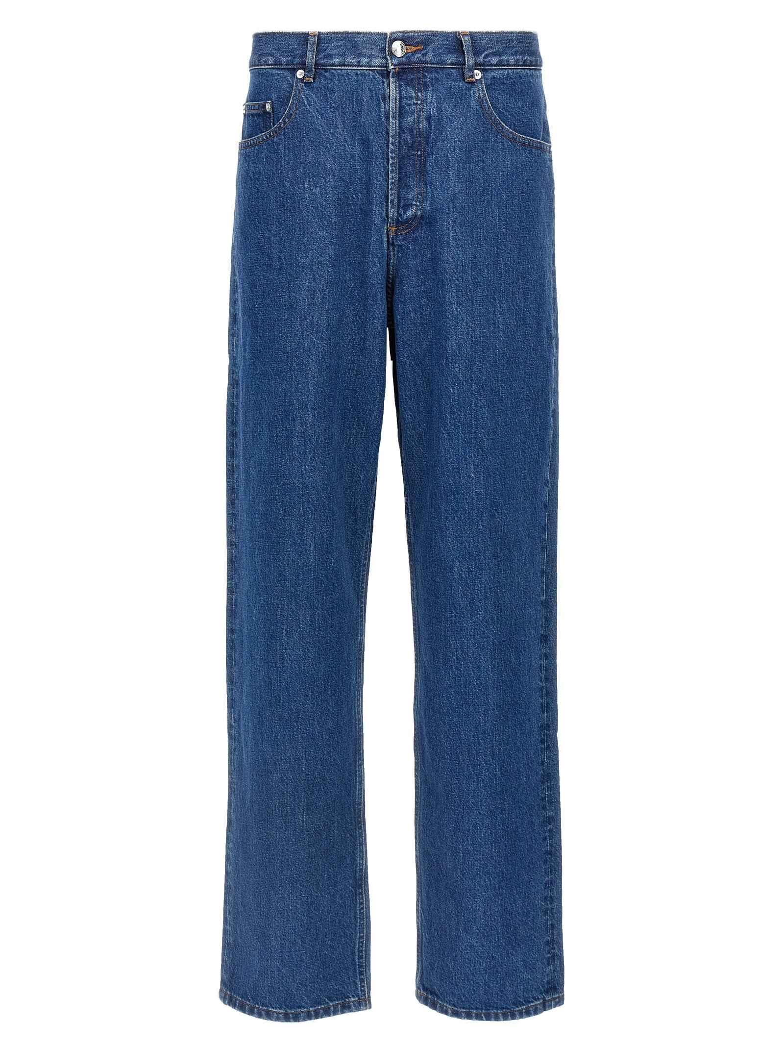 Blue Cotton Straight-Leg Jeans
