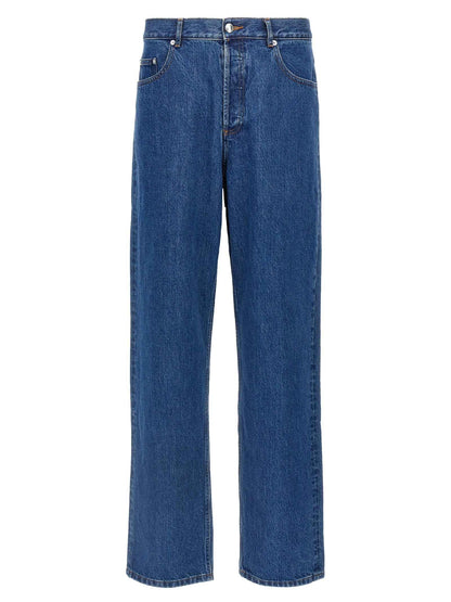 Blue Cotton Straight-Leg Jeans