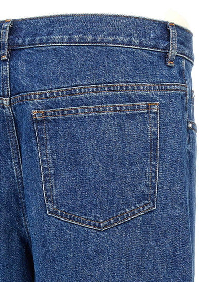Blue Cotton Straight-Leg Jeans