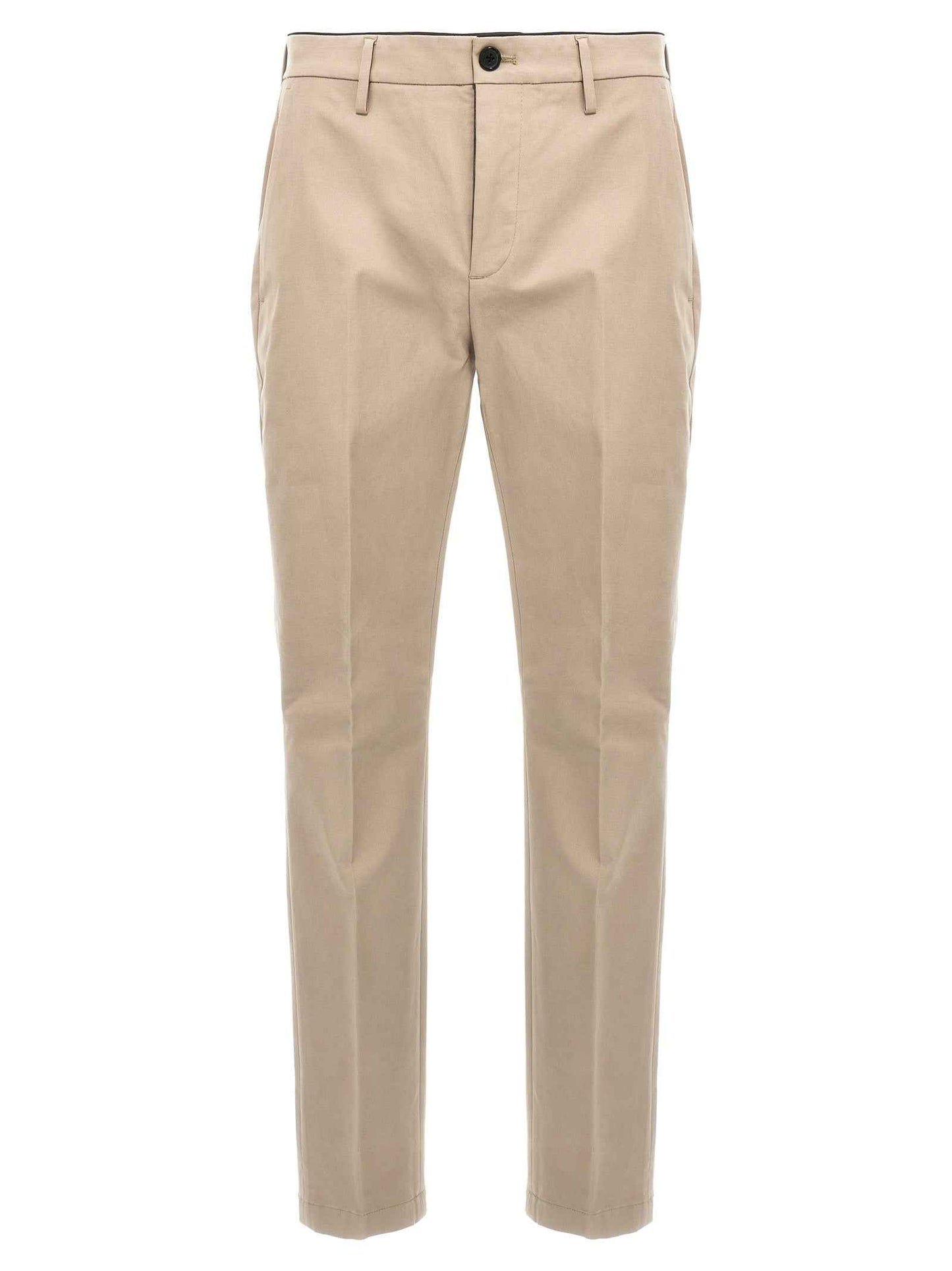 Beige Cotton Casual Pants