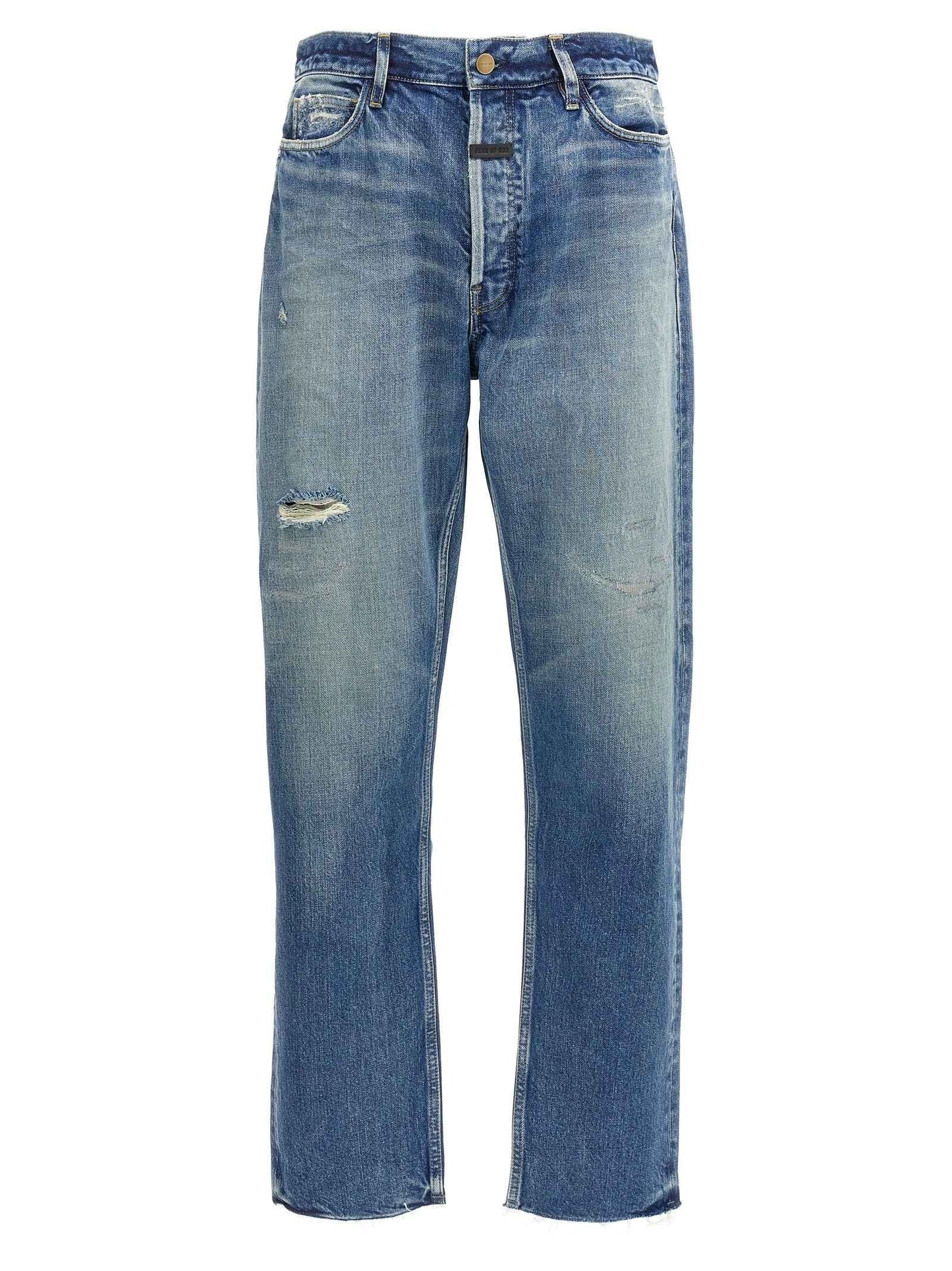 Blue Cotton Straight-Leg Jeans