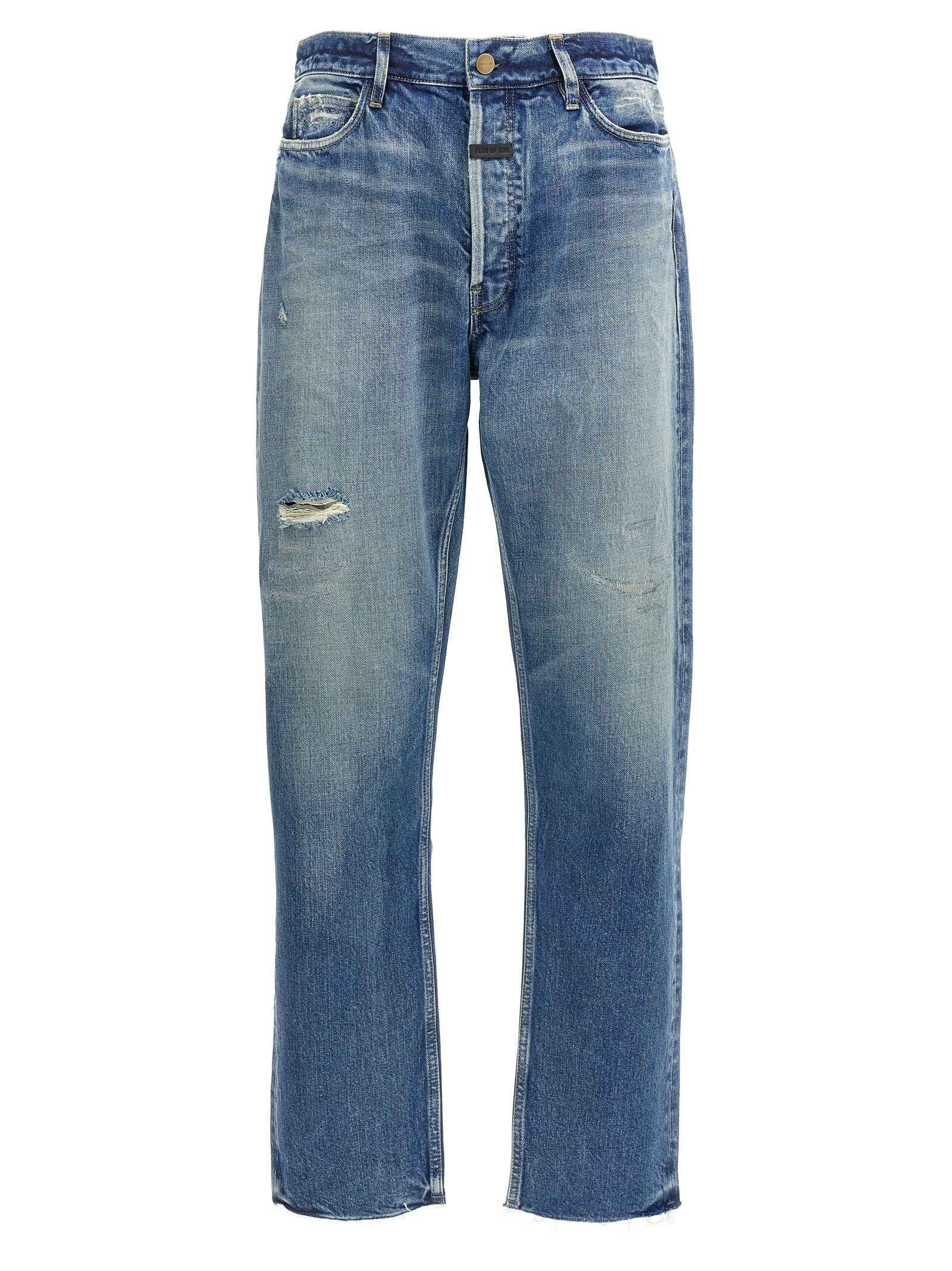 Blue Cotton Straight-Leg Jeans