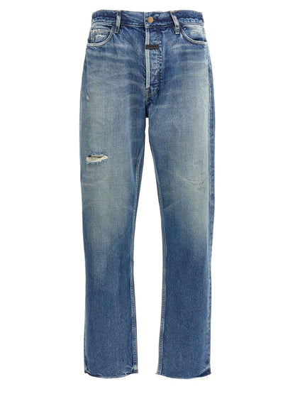 Blue Cotton Straight-Leg Jeans