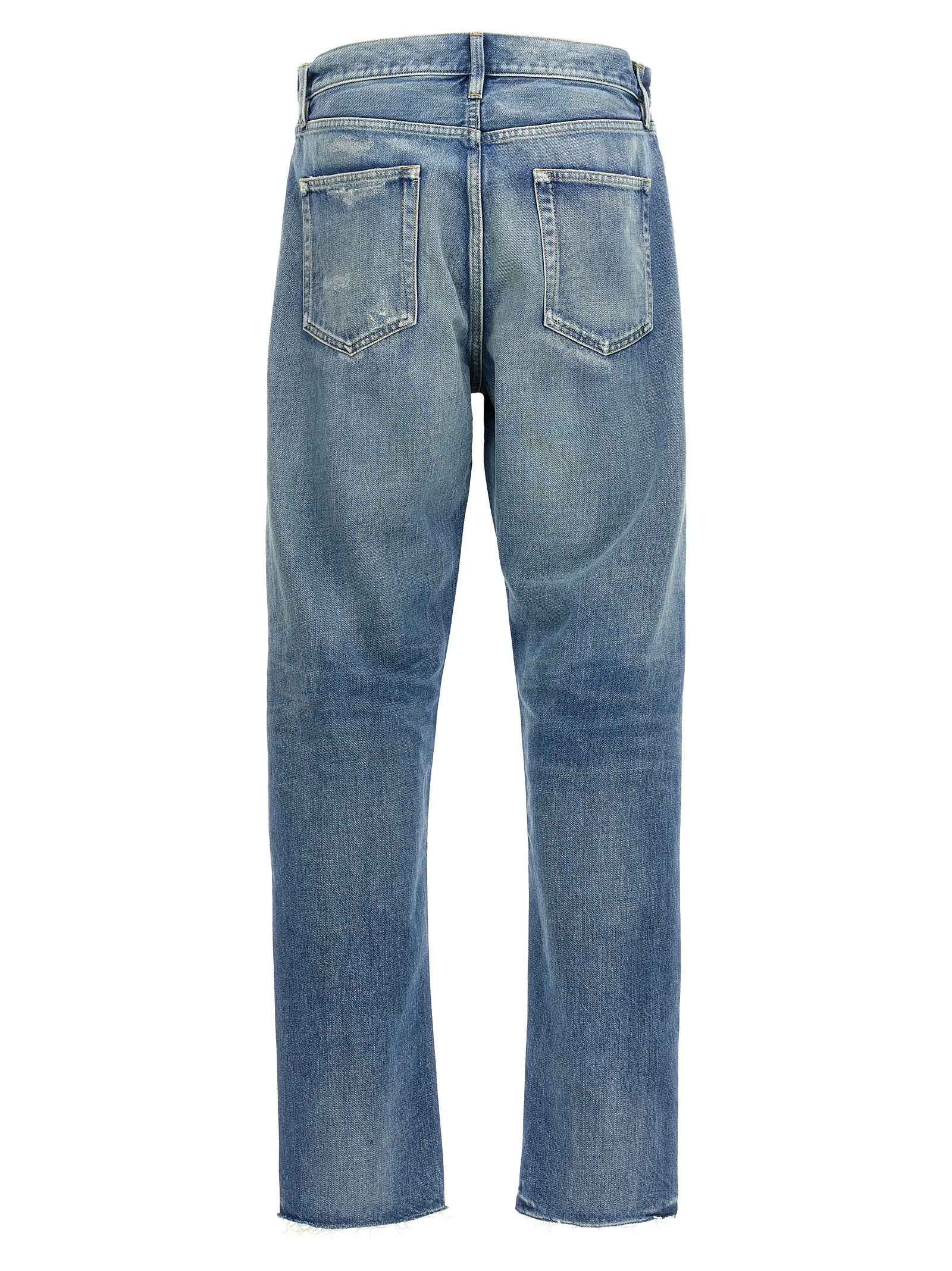 Blue Cotton Straight-Leg Jeans