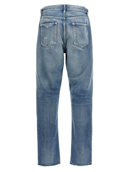 Blue Cotton Straight-Leg Jeans