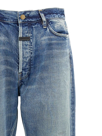 Blue Cotton Straight-Leg Jeans
