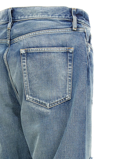 Blue Cotton Straight-Leg Jeans