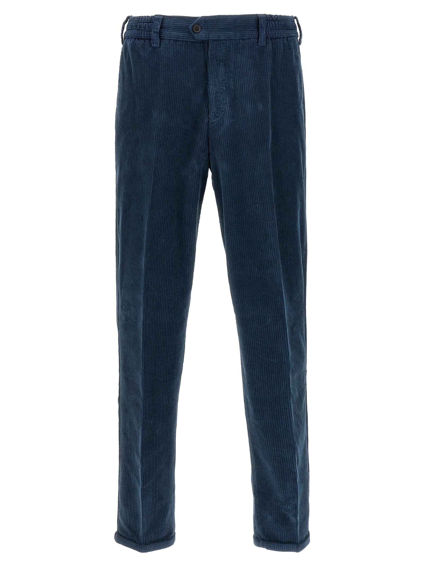 Blue Cotton Casual Pants