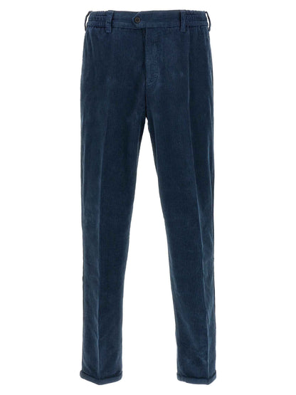 Blue Cotton Casual Pants