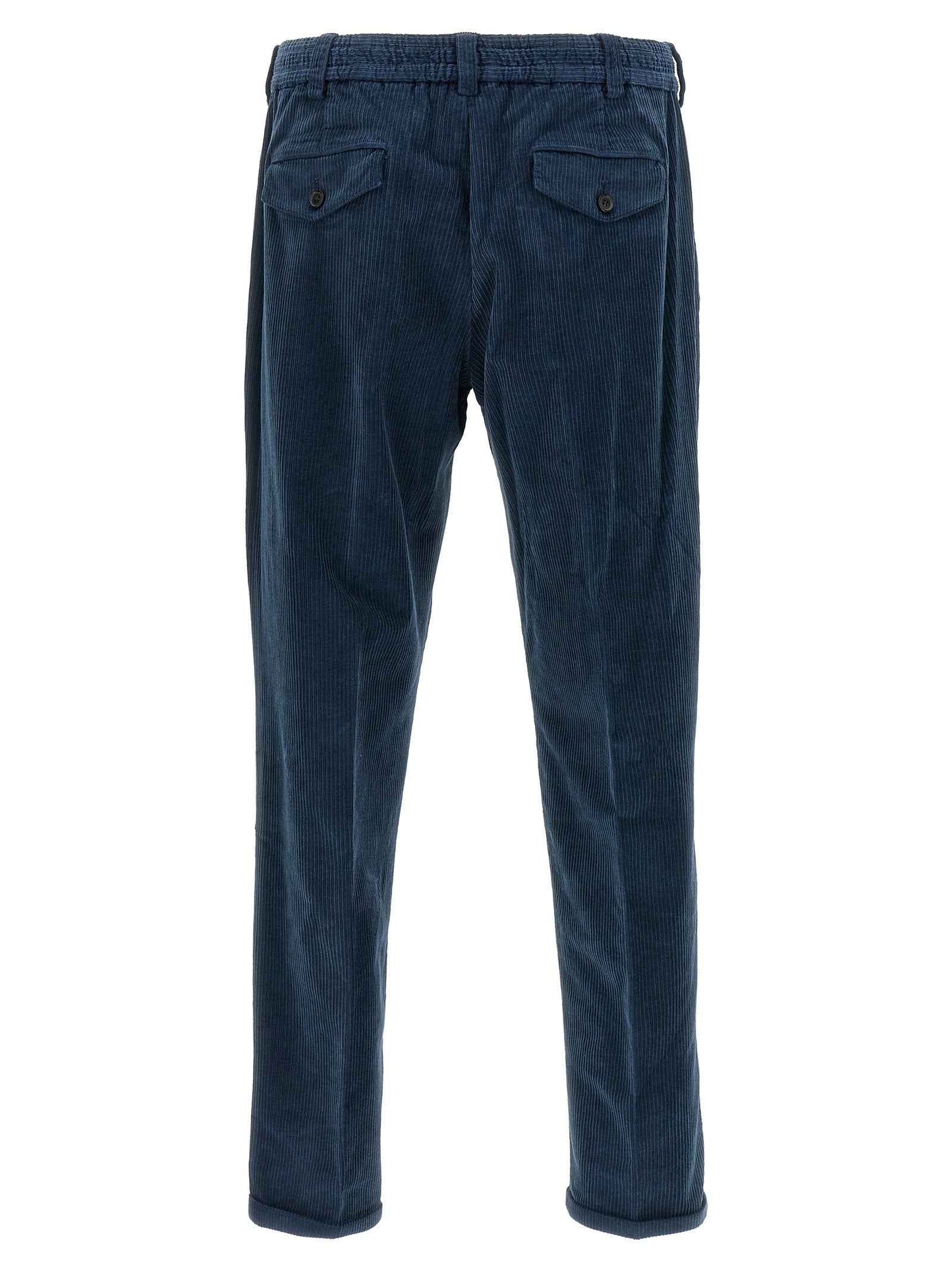 Blue Cotton Casual Pants