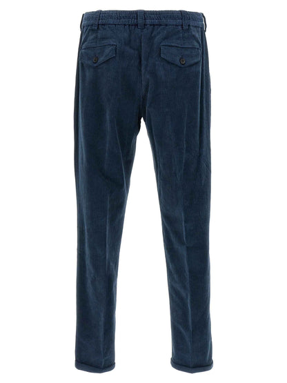 Blue Cotton Casual Pants