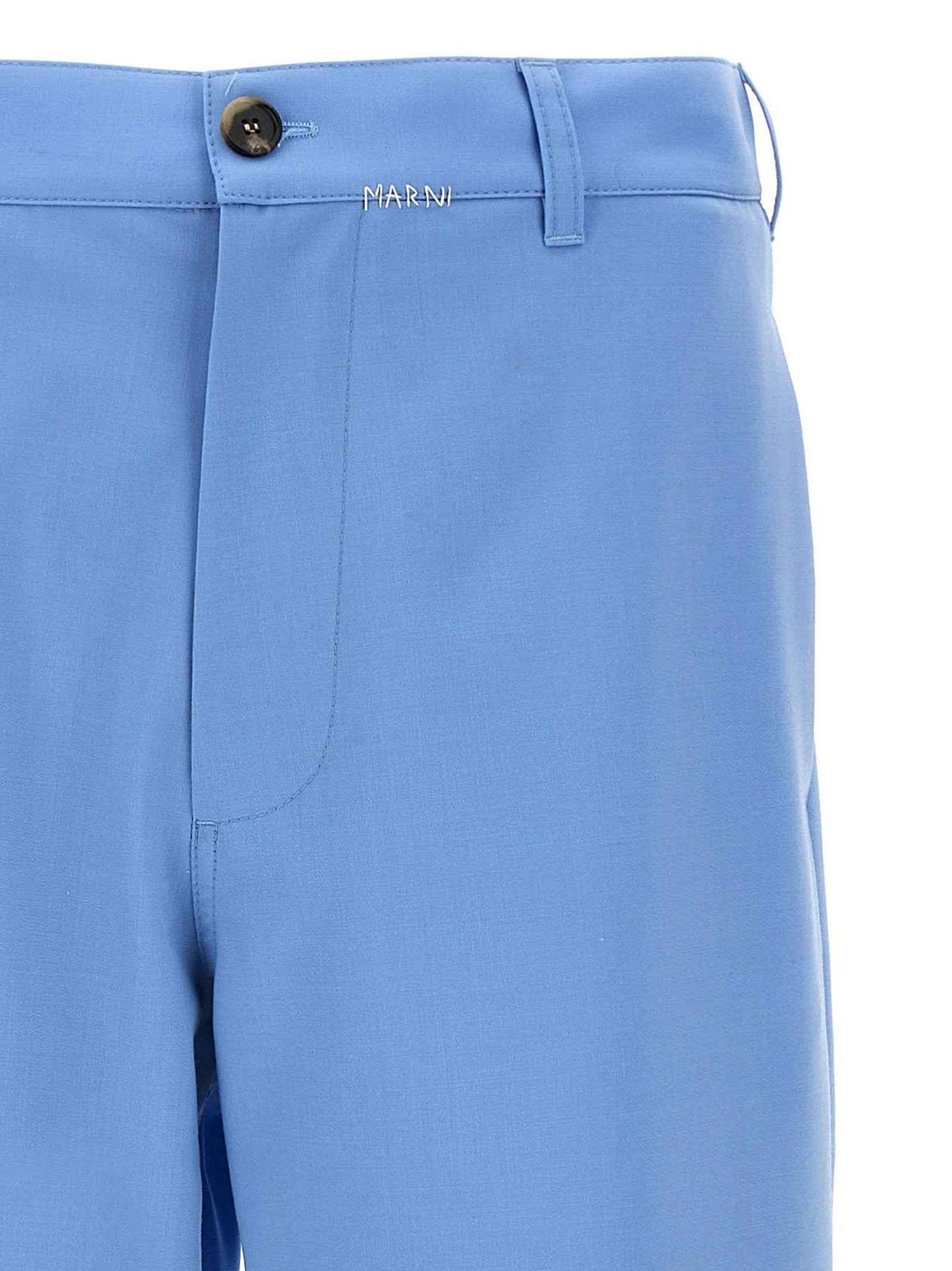 Blue Polyester Casual Pants
