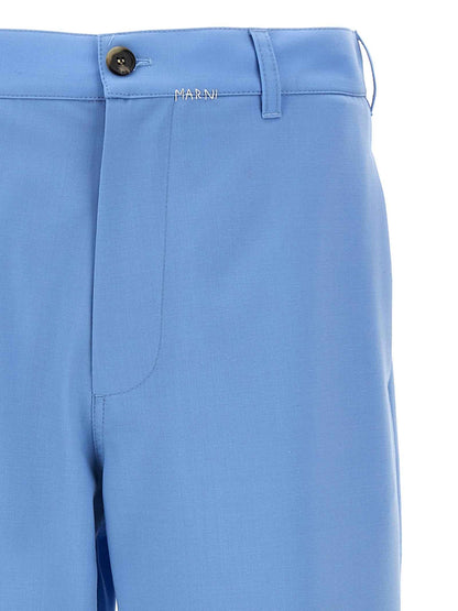 Blue Polyester Casual Pants