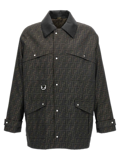 Brown Polyester Full-Length Jacket