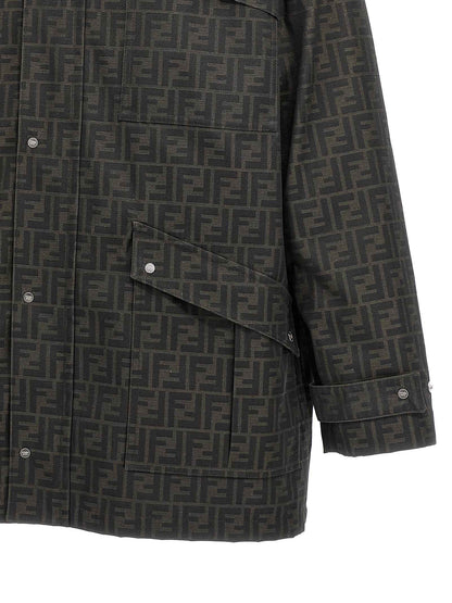 Brown Polyester Full-Length Jacket