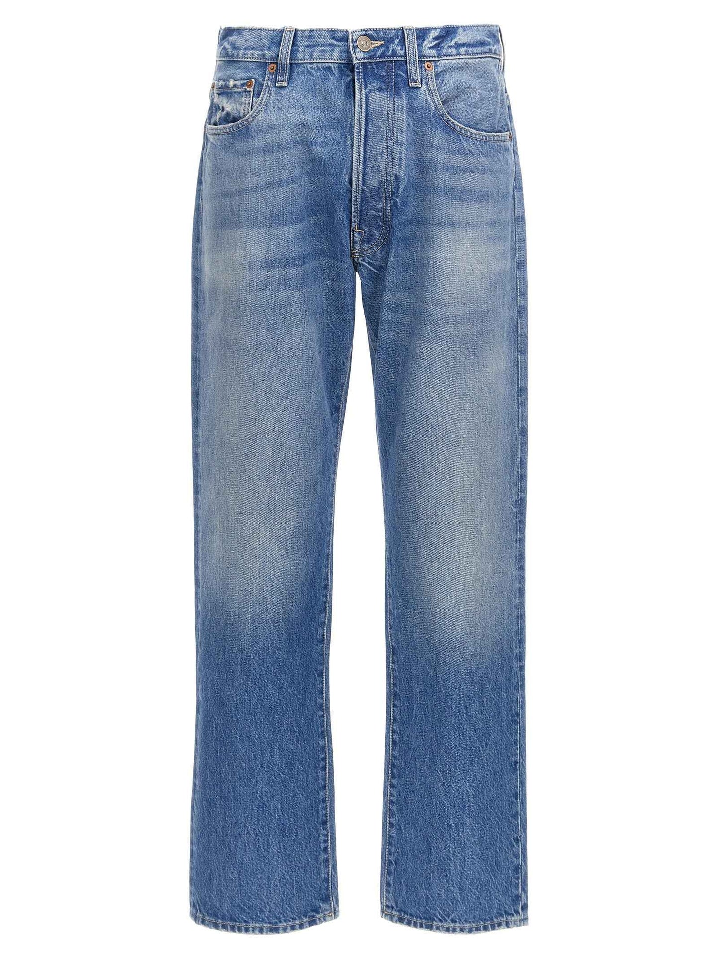 Blue Cotton Straight-Leg Jeans