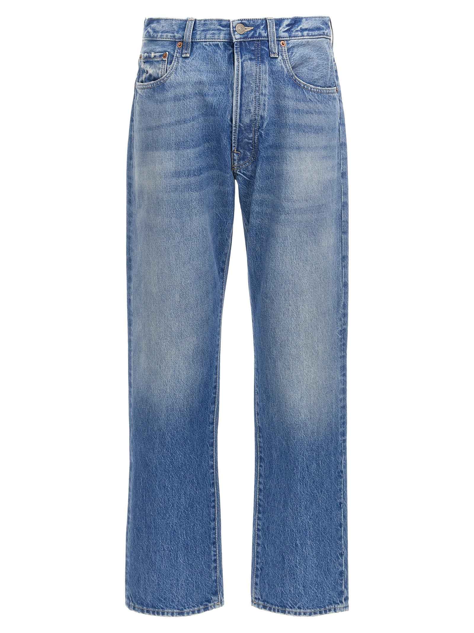 Blue Cotton Straight-Leg Jeans