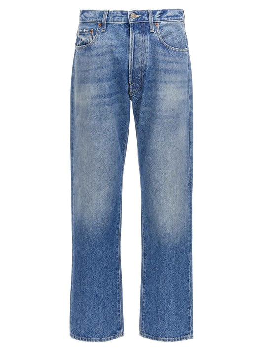 Blue Cotton Straight-Leg Jeans