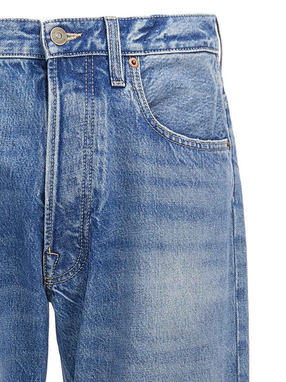 Blue Cotton Straight-Leg Jeans
