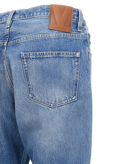 Blue Cotton Straight-Leg Jeans
