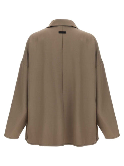 Beige Virgin Wool Full-Length Jacket