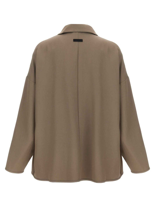 Beige Virgin Wool Full-Length Jacket
