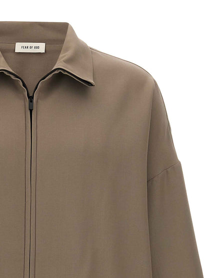 Beige Virgin Wool Full-Length Jacket