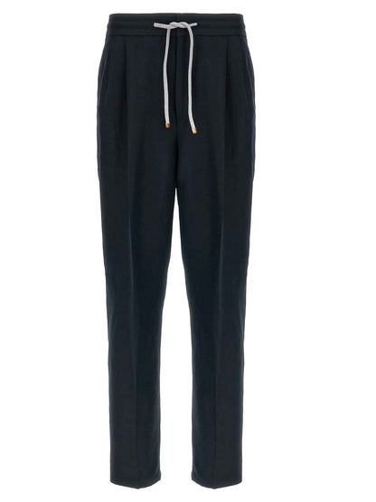 Blue Linen Casual Pants