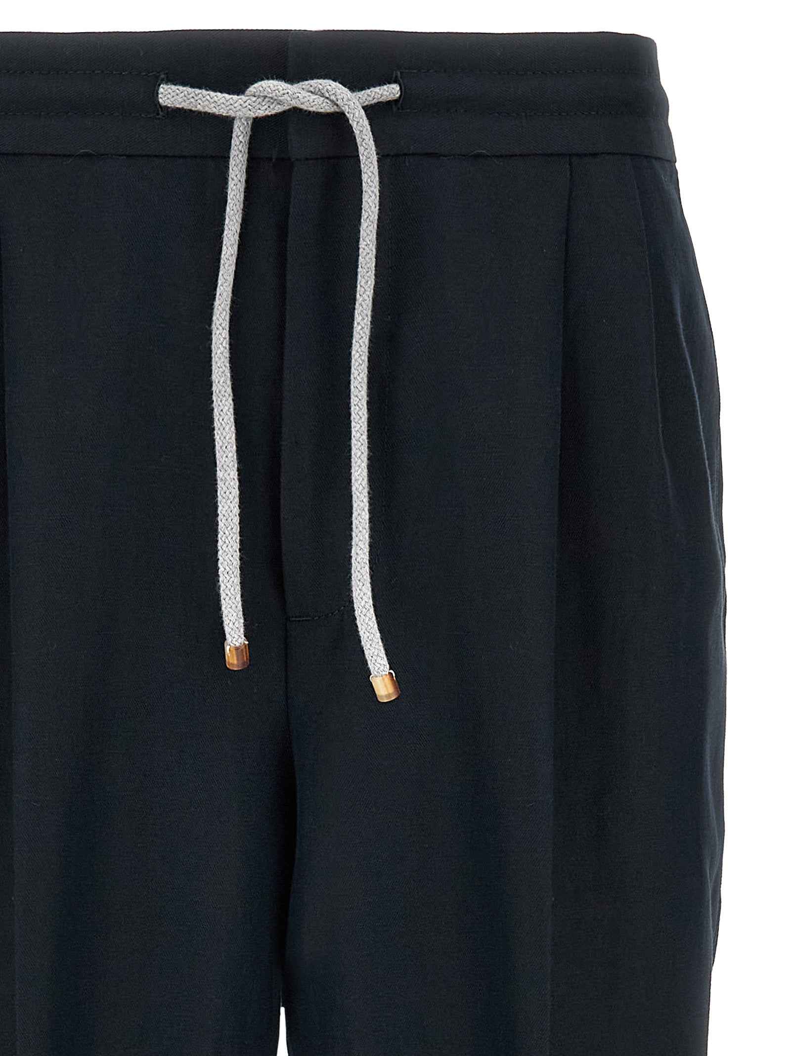 Blue Linen Casual Pants