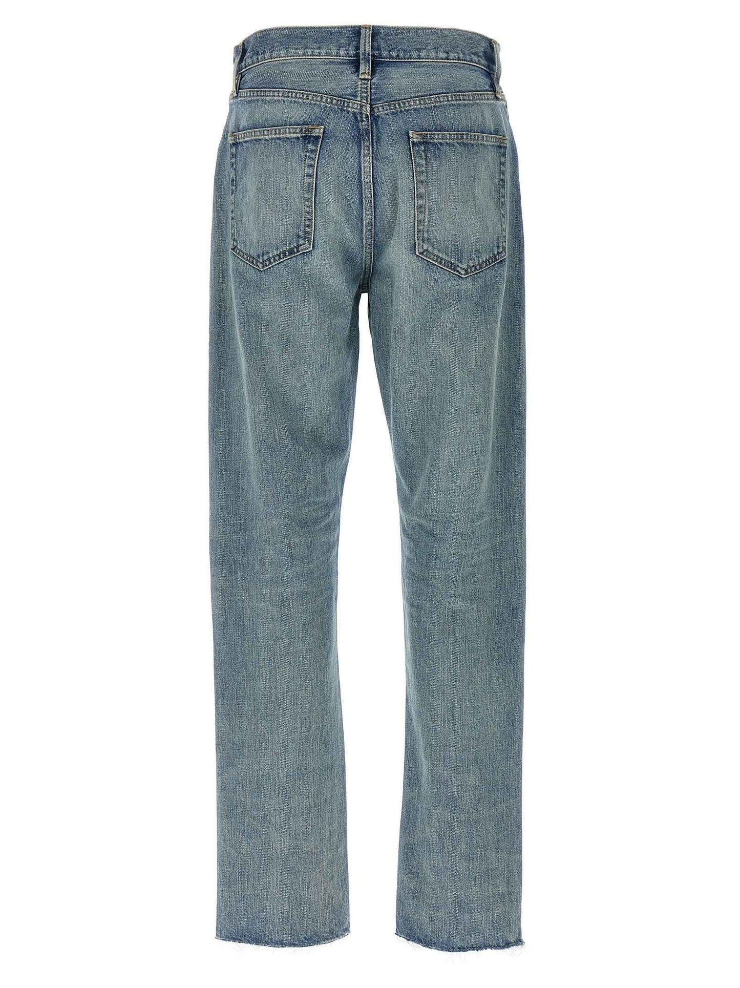 Blue Cotton Straight-Leg Jeans