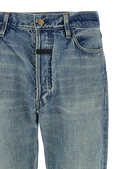 Blue Cotton Straight-Leg Jeans