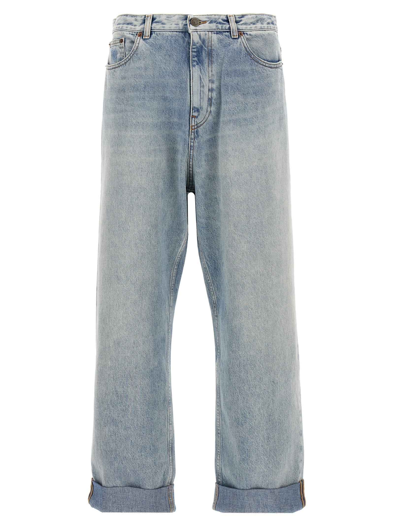 Blue Cotton Straight-Leg Jeans