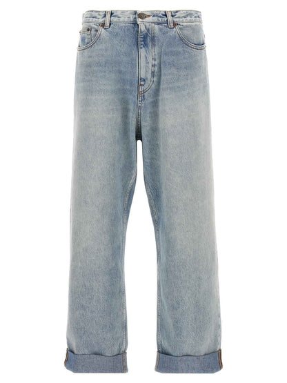 Blue Cotton Straight-Leg Jeans