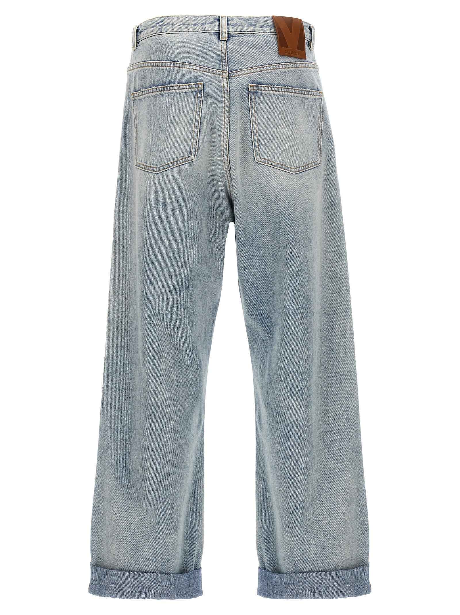 Blue Cotton Straight-Leg Jeans