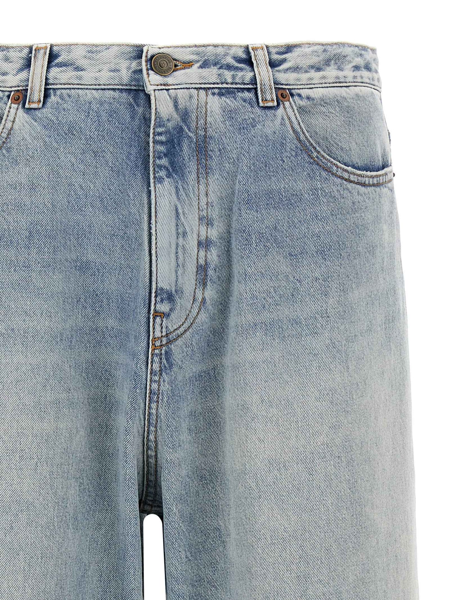 Blue Cotton Straight-Leg Jeans