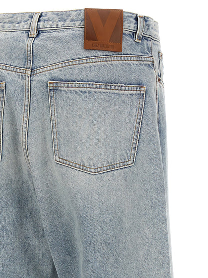 Blue Cotton Straight-Leg Jeans