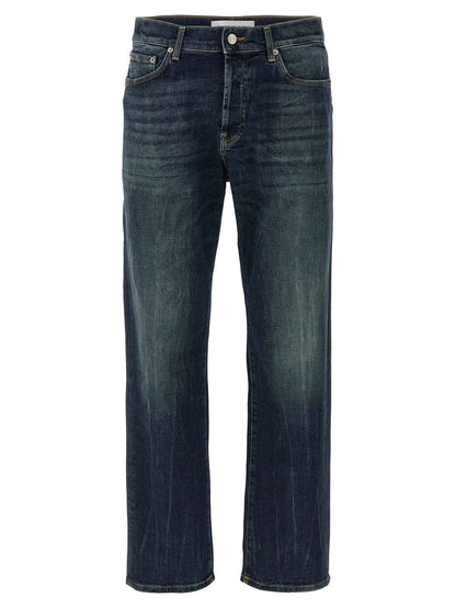 Blue Cotton Straight-Leg Jeans