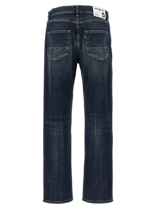 Blue Cotton Straight-Leg Jeans
