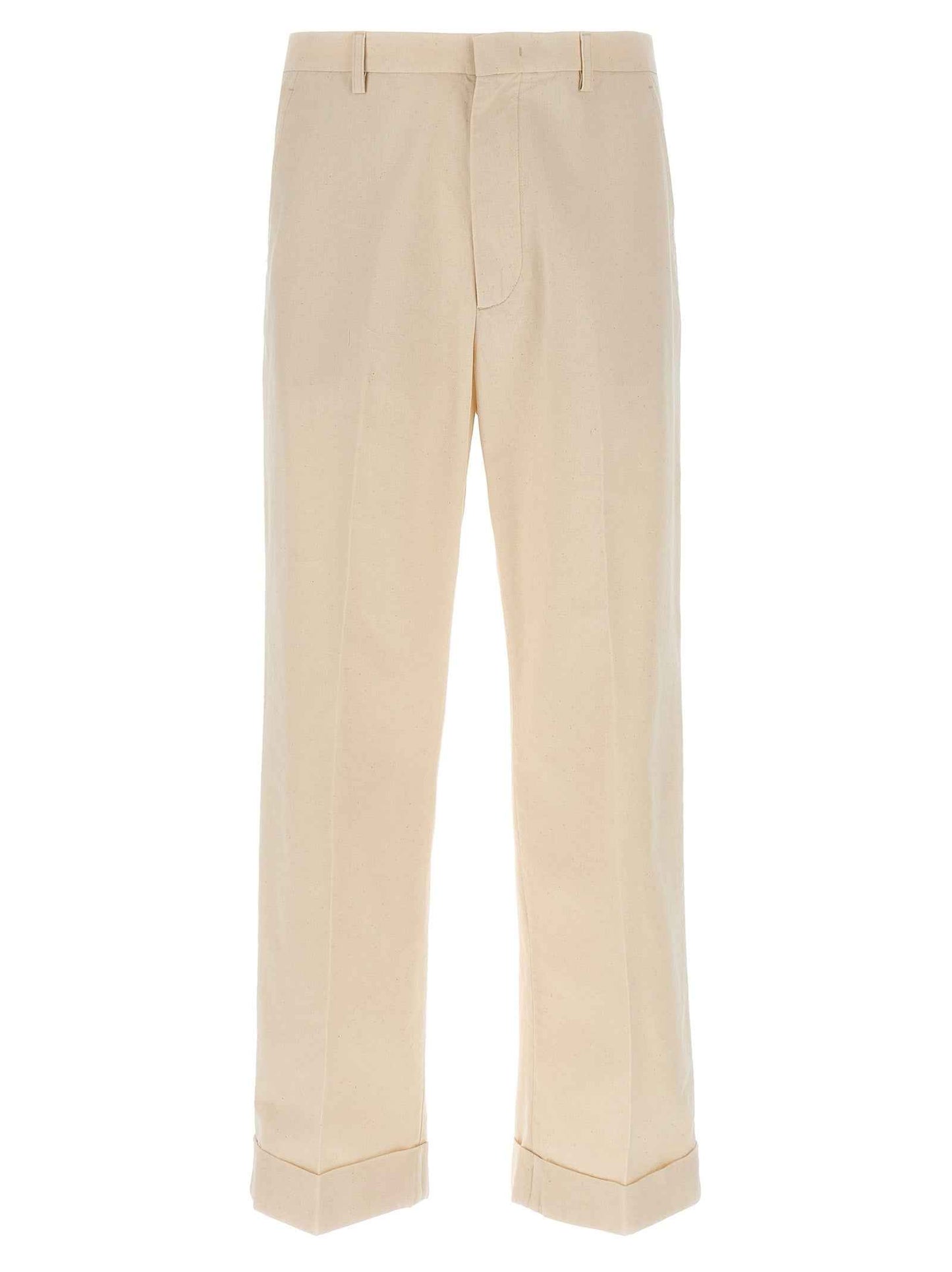 Beige Cotton Casual Pants