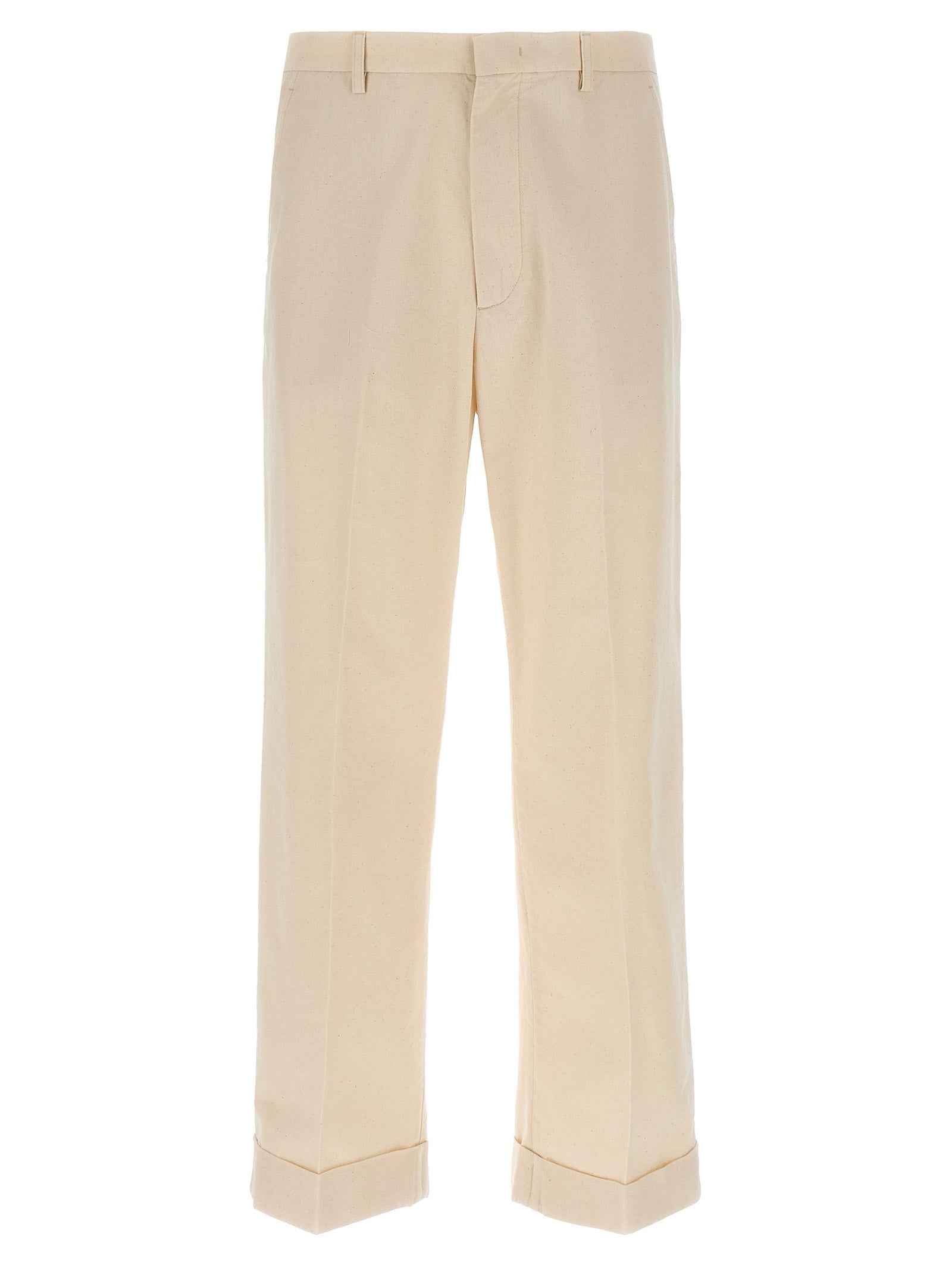 Beige Cotton Casual Pants