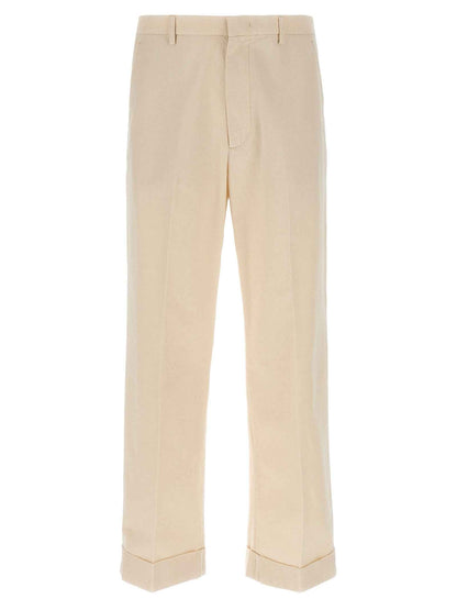 Beige Cotton Casual Pants