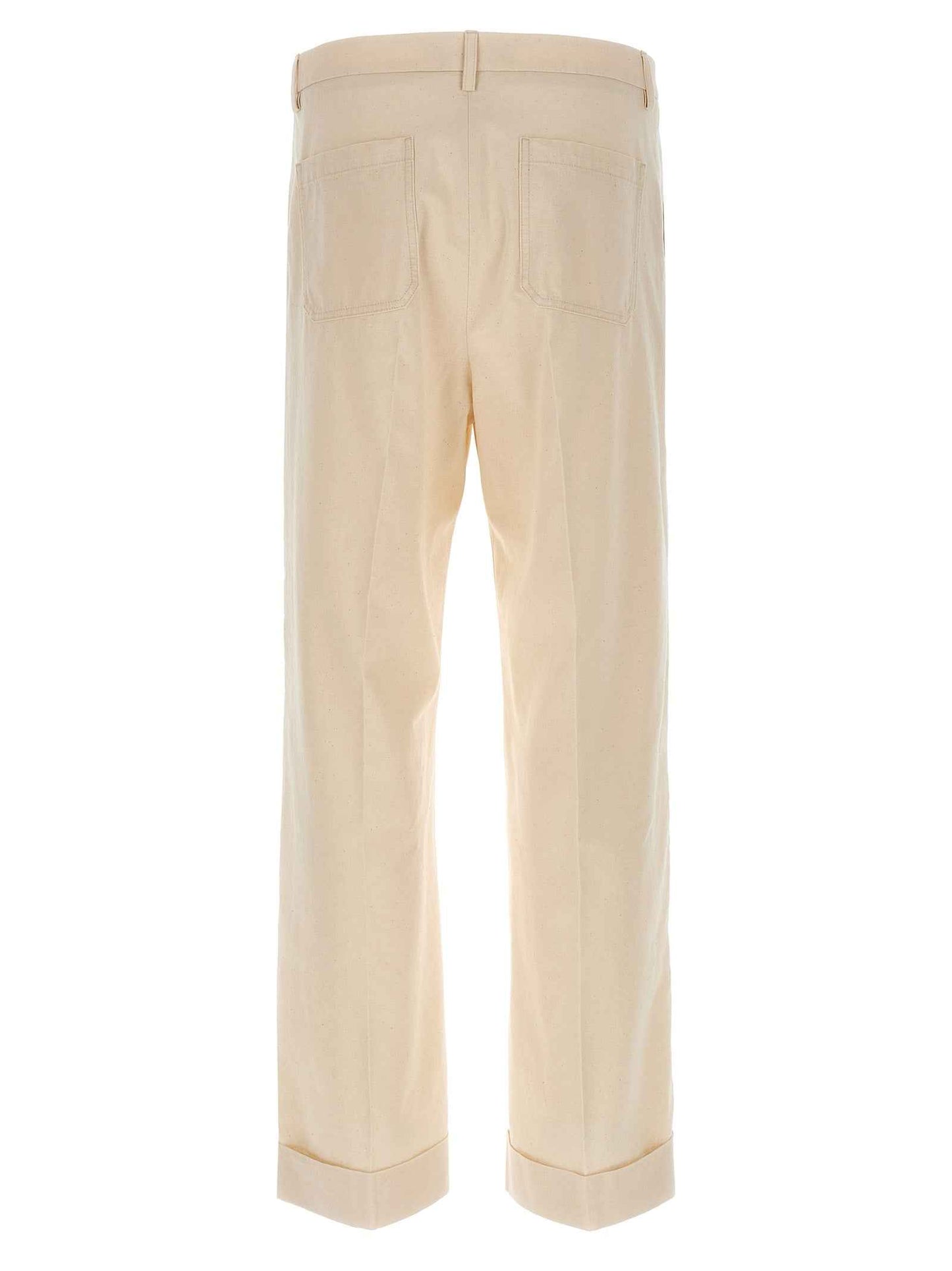Beige Cotton Casual Pants