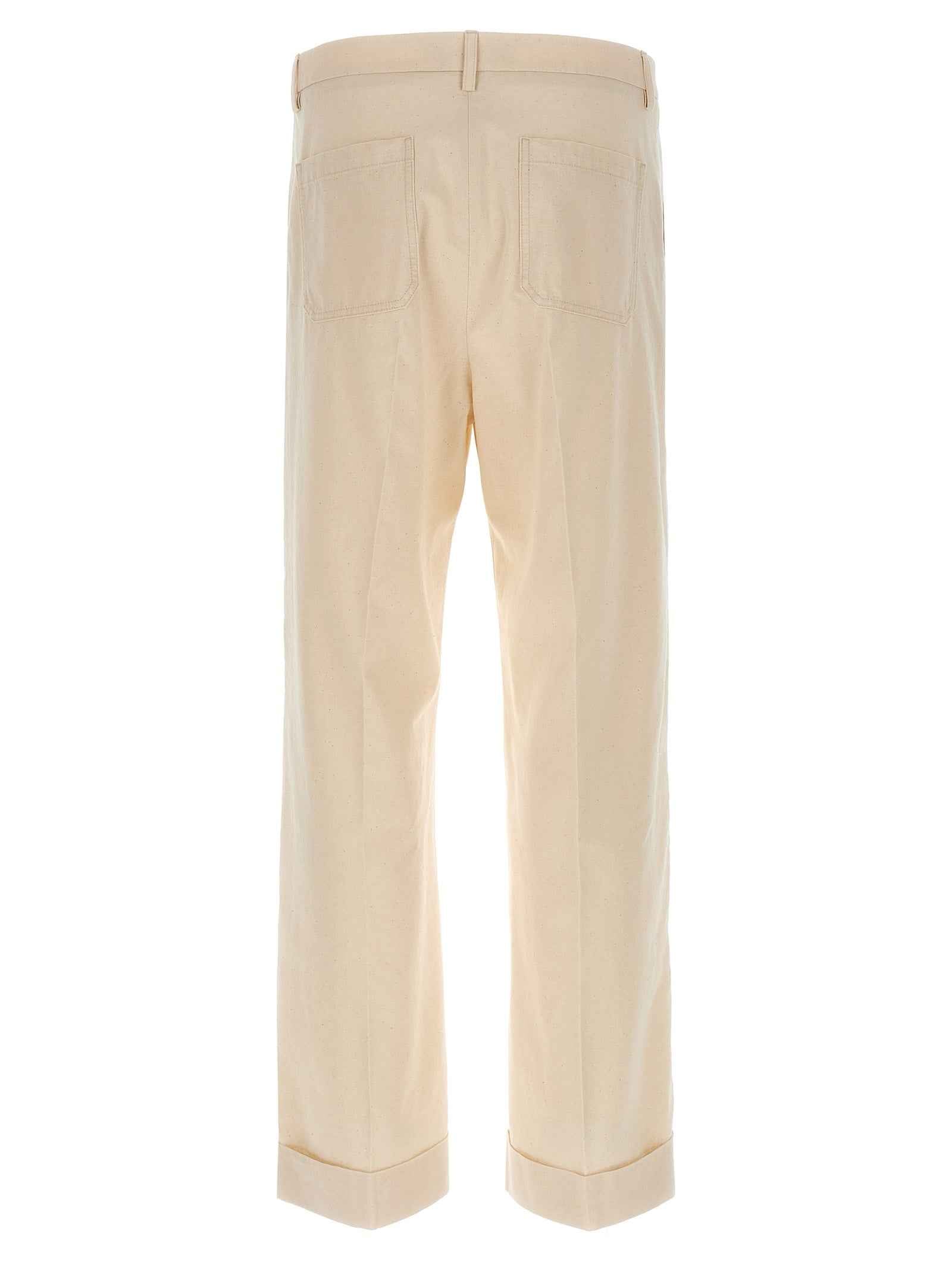 Beige Cotton Casual Pants
